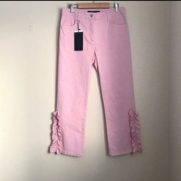New Zara Light Pink Frilled Hem Trousers - Picture 4 of 7